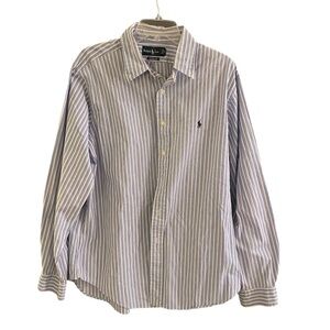 Ralph Lauren Shirt Large Blue White Strip Classic Fit Button Down Long Sleeve